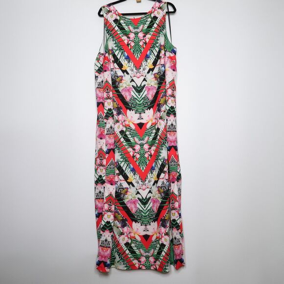 Gibson Latimer Size 3X Multicolor Geometric Floral Print Maxi Dress - Picture 1 of 7